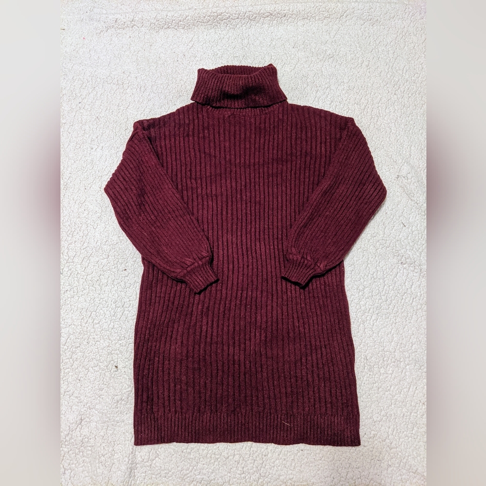 Cozy Thick Knit Maroon Turtleneck Sweater Dress size Small Fall Autumn NWOT